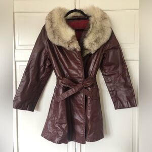 Vintage 1970’s genuine leather & fox fur coat